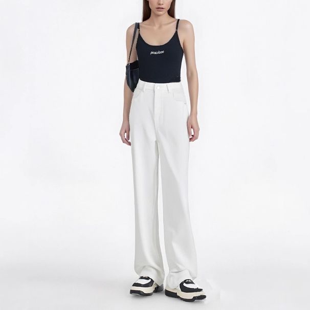 White Water-resistant Tencel Jeans For Women, 2025 Summer Casual, Age-reducing, High-waisted, Slimming, Straight-leg,_mkmklike.com