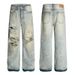Men's Distressed Denim Jeans - Asymmetric Raw Hem Straight-Leg Pants (Light Blue, S-XXL)_mkmklike.com
