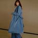 K Women's Elegant Waist Belt Denim Trench Coat; Fashionable Long Coat._mkmklike.com