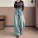 Light Blue Curved Wide-leg Jeans For Women, Winter American-style Design, High-waisted, Loose-fitting, Warm Long Pants_mkmklike.com