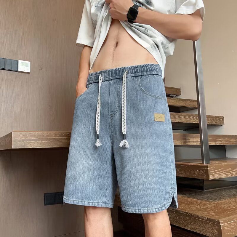Men's Clothing Thin Star Pattern Denim Shorts Summer Lightweight Star-Print Denim Shorts Straight Loose Fit American Style Casual Mid-Length Shorts_mkmklike.com