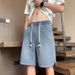 Men's Clothing Thin Star Pattern Denim Shorts Summer Lightweight Star-Print Denim Shorts Straight Loose Fit American Style Casual Mid-Length Shorts_mkmklike.com