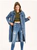 Vintage Denim Coat For Women - Lightweight Long Coat With Princess Sleeves, Soft Stretch Fabric, Medium Blue & White T-Shirt Style_mkmklike.com