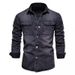 Northfold Men's Thin Denim Long Sleeve 2024 Spring Autumn Korean Style Trendy Casual Solid Color Workwear Shirt Jacket For Men_mkmklike.com