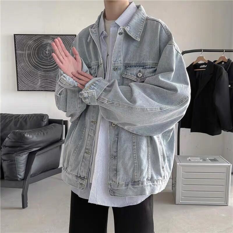 Loom Men's Denim Jacket 2024 New Stylish Loose Trendy Brand Student Coat Korean Version Spring Autumn Casual Top_mkmklike.com