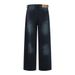Spray Paint Color Block Denim Straight Long Vintage Punk Men's Vibe High Street Fashion Button Open Loose Wide Leg Pants_mkmklike.com