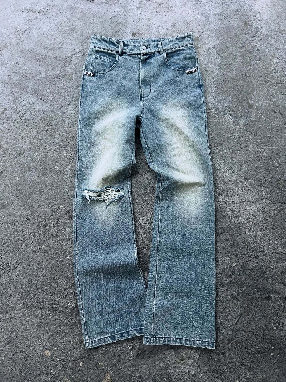 Vintage American Hip Hop Distressed Straight Leg Jeans With Drawstring For Men And Women_mkmklike.com