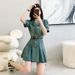Cowboy Dress, Thin Pleated Skirt, Short Sleeved Summer High Waisted Casual Suit Collar_mkmklike.com