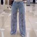 Women's Clothing New Women's Wide Leg Pants Trousers Lace Stitching Jeans Women_mkmklike.com