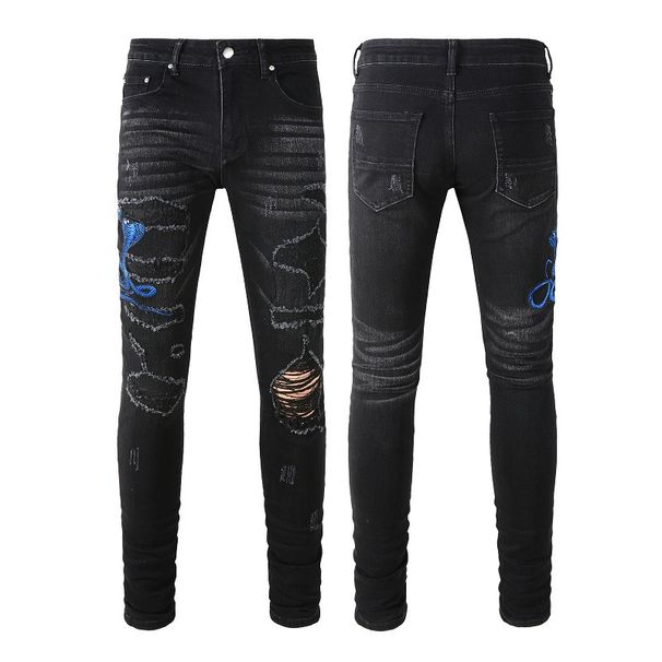 Men's Clothing New Hip Hop Embroidered Ripped Patch Jeans Large Size Stretch Men's Pants_mkmklike.com
