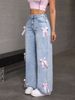 K Street Hot Girl Bow Jeans Loose Straight Leg Wide Leg Pants_mkmklike.com