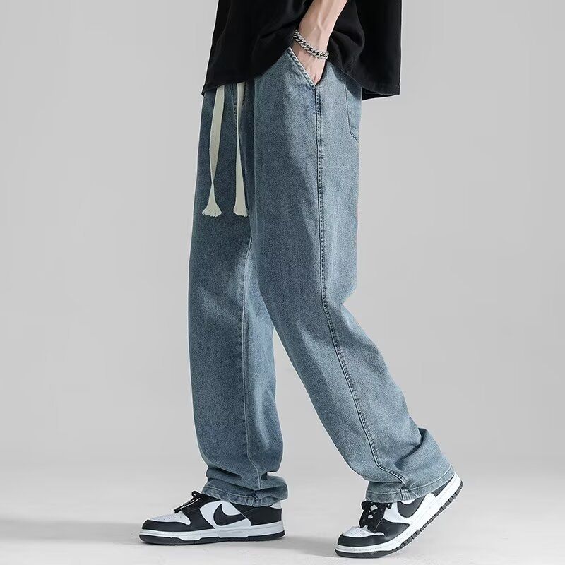 Straight Jeans Men's Thin Loose Drop Feeling Wide Leg Drape Trousers Casual Pants_mkmklike.com