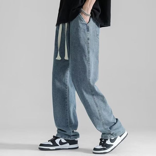 Straight Jeans Men's Thin Loose Drop Feeling Wide Leg Drape Trousers Casual Pants_mkmklike.com