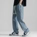 Straight Jeans Men's Thin Loose Drop Feeling Wide Leg Drape Trousers Casual Pants_mkmklike.com