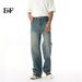EF JEANS | 2025 Spring New Korean Version Retro High Street Straight Old Simple Wide Leg Washed Jeans_mkmklike.com