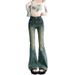 ELLE 0771 Design Sense American Retro Flared Jeans For Women Spring And Autumn Petite High Waist Slim Fit Floor-Length_mkmklike.com