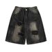 Men's Distressed Denim Shorts, Lightweight Ripped Knee-Length Cargo Shorts With Multiple Pockets, Loose Fit Streetwear Hip Hop Style Summer Shorts_mkmklike.com