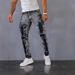 Premium Stretch Slim Fit Men's Jeans - Black Grey Distressed Denim Pants With Straight Leg & Mid Rise For Casual Wear_mkmklike.com