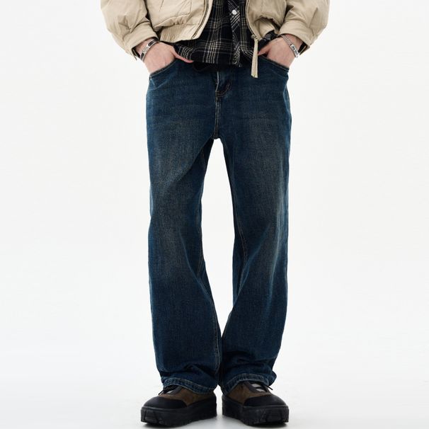 Nordmann Muqiu Men's Clothing | Trendy Brand Textured Old Money Style Bamboo Knot Pattern Jeans Men Loose Commuter Washed Stretch_mkmklike.com