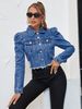 K Women's Fashion Denim Short Jacket With Stand-up Collar_mkmklike.com