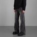 Men's Distressed Denim Jeans – Vintage Lightning Crack Wash, Straight To Slight Flare Leg, High-Street Casual Pants For Urban Style_mkmklike.com