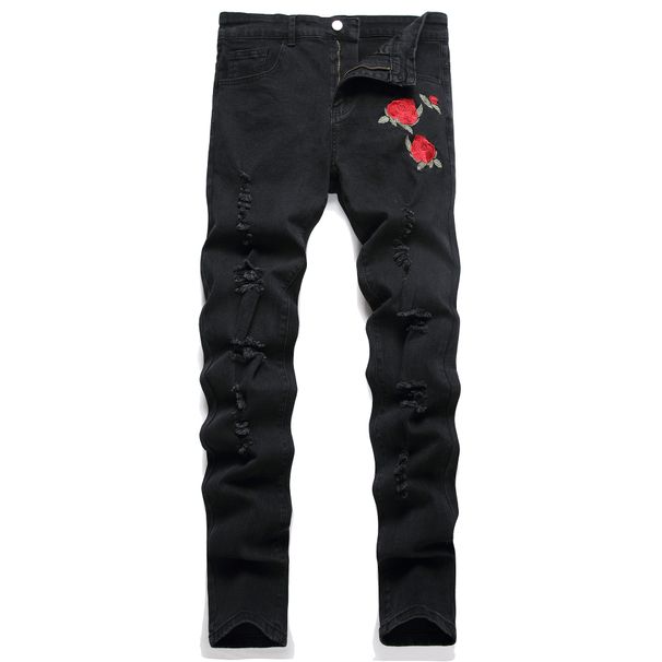 New Men's Jeans, Four-season Embroidery Slim-fitting Pants, Elastic And Comfortable Trousers, Casual And Versatile_mkmklike.com