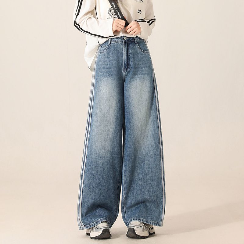 Women's Clothing Light Blue Wide Leg Jeans New Style High Waist Design Loose Slim Straight Long Pants_mkmklike.com
