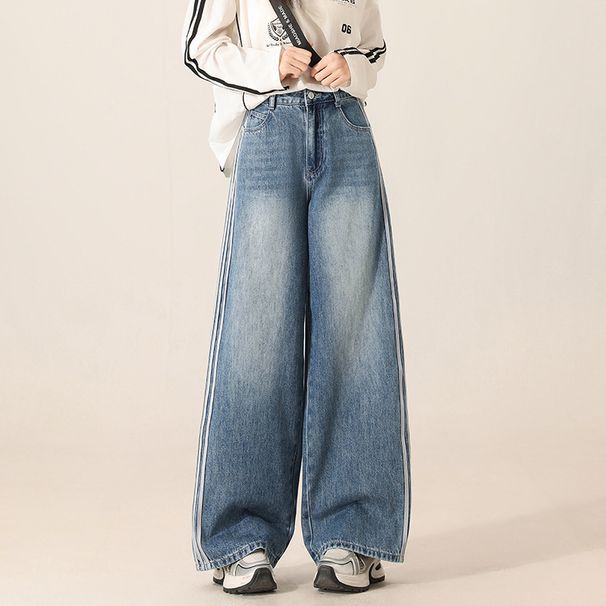 Women's Clothing Light Blue Wide Leg Jeans New Style High Waist Design Loose Slim Straight Long Pants_mkmklike.com