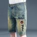 Men's Embroidered Distressed Denim Shorts Vintage Washed Straight Fit Casual Streetwear Summer Color 712 Sizes 28 38_mkmklike.com