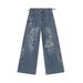 Men's Distressed Straight Leg Jeans | High Street Fashion | Vintage Wash & Ripped Details | Summer Casual Wear_mkmklike.com