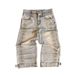 Pulse European And American Street Washed Loose Wide-Leg Pearl Full Diamond Printed Stacked Jeans Men's Double High Waist_mkmklike.com