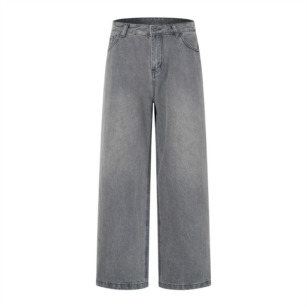 Punk Straight-Leg Jeans Men's Basic Washed Vintage Casual Pants Cleanfit Loose Wide-Leg_mkmklike.com