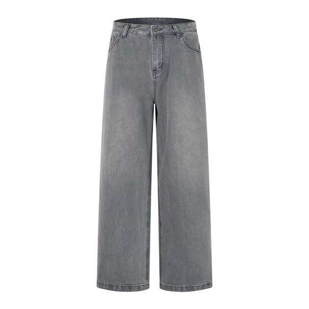 Punk Straight-Leg Jeans Men's Basic Washed Vintage Casual Pants Cleanfit Loose Wide-Leg_mkmklike.com