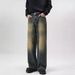 Men's High Street Style Distressed Straight Leg Flared Jeans Three Dimensional Patchwork Retro Washed Niche Design Spring Summer_mkmklike.com