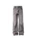 Men's Clothing Cleanfit Gray Raw Edge Tassel Jeans Vintage Cement Gray Trousers Jeans_mkmklike.com