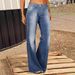Women's Stretchy Distressed Jeans European American Style Cross Border Whiskers Slightly Flared Casual Denim with Frayed Edges_mkmklike.com