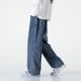 Men's Straight Leg Jeans Versatile Blue Grey Loose Fit Wide Leg Pants Trendy Archer0603 Casual Denim_mkmklike.com