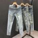 Men's Trendy Ripped Skinny Jeans Summer Korean Style Slim Fit Cropped Light Color Stretch Washed Denim_mkmklike.com