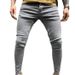 Men's Slim Fit Stretch Jeans – Tapered Ankle-Length Denim Pants (S-4xl, Dark Blue/Light Blue/Black/Gray, Mid-Rise, Zip Fly)_mkmklike.com