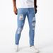 Men's Vintage Washed Ripped Jeans Distressed Denim Pants Hand-Scraped Details Slim Straight Fit Dark Blue Light Blue_mkmklike.com