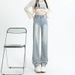 Light-colored Straight-leg Jeans Women, Summer 2025 New Style, Narrow Wide-leg Pants, High-waisted Loose-fit Pipe Pants_mkmklike.com