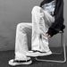 Men's Trendy Frayed Flared Jeans Loose Straight Leg High Street Style Cool And Stylish Zipper Design_mkmklike.com