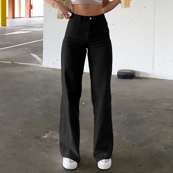 Women's Clothing Solid Color Jeans Loose And Slim High Waisted Straight Pants Casual Trousers_mkmklike.com