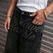 Men's Baggy Denim Shorts Over Knee Length Retro Hip Hop Distressed Hem Laser Print Cotton Casual Streetwear_mkmklike.com