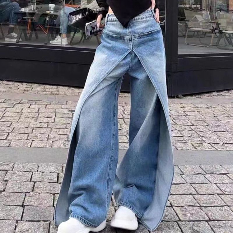 American Retro Two-way Straight-leg Jeans Women, New Trendy High-waisted Loose Slimming Wide-leg Pants For Fashionable_mkmklike.com