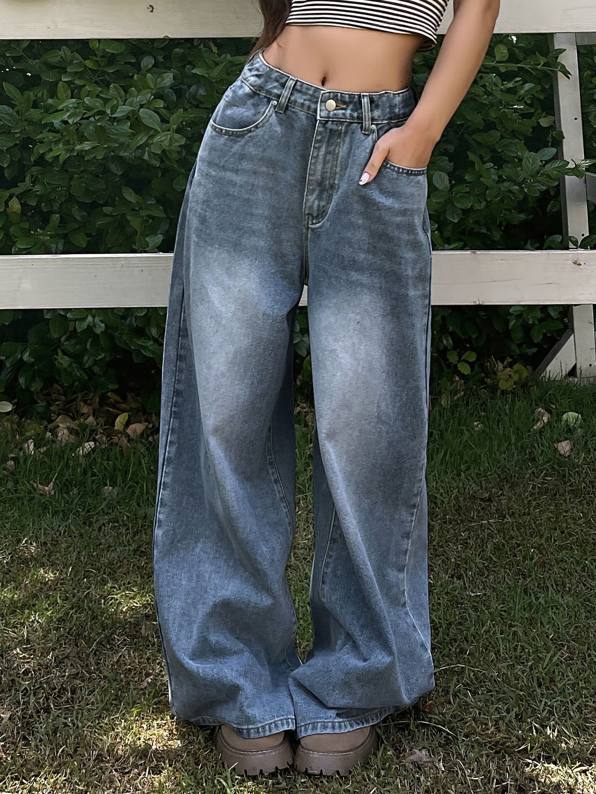 High-Waisted Wide Leg Jeans For Women - Relaxed Fit Straight Denim Pants With Vintage Wash (Blue, Black, Xs-Xxl)_mkmklike.com