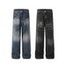 Vintage Washed Distressed Lightning Bolt Denim Jeans For Men & Women – High Street Fashion, Loose Fit, Straight Leg, Unisex Streetwear (Black/Blue)_mkmklike.com
