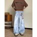 Digital Printing Graffiti Ink Jeans Trendy Brand Personalized Washed Loose Straight Mopping Flared Pants For Men And Women_mkmklike.com