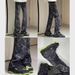 90s Vintage High-Waisted Flared Jeans – Distressed Jacquard Denim With Blade Cut (Unisex Retro Streetwear Pants)_mkmklike.com