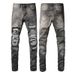 Trendy Brand High-quality European And American Jeans Men's Slim-fit American High Street PU Leather DIY Yarn-cutting Men's Pants 5635_mkmklike.com